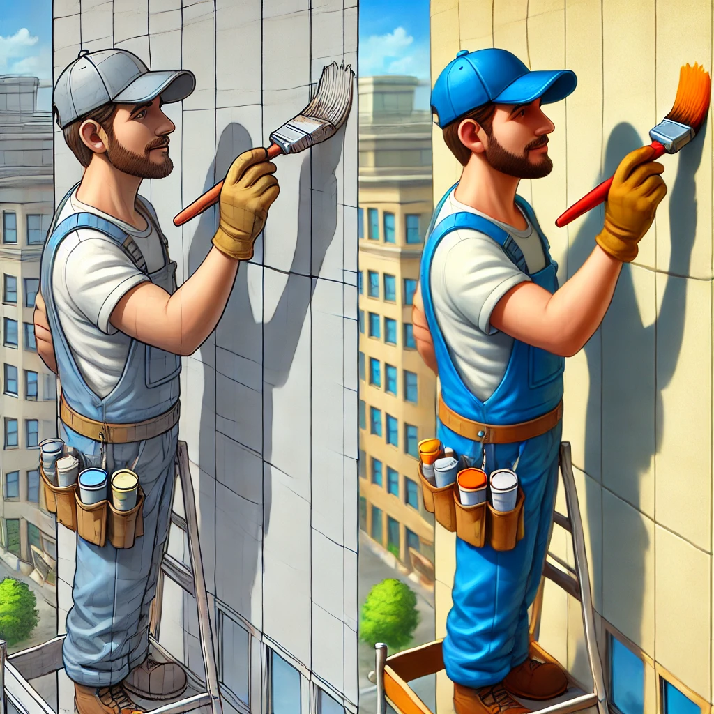 ProEaglesPainting technician painting a commercial building - Professional commercial painting services